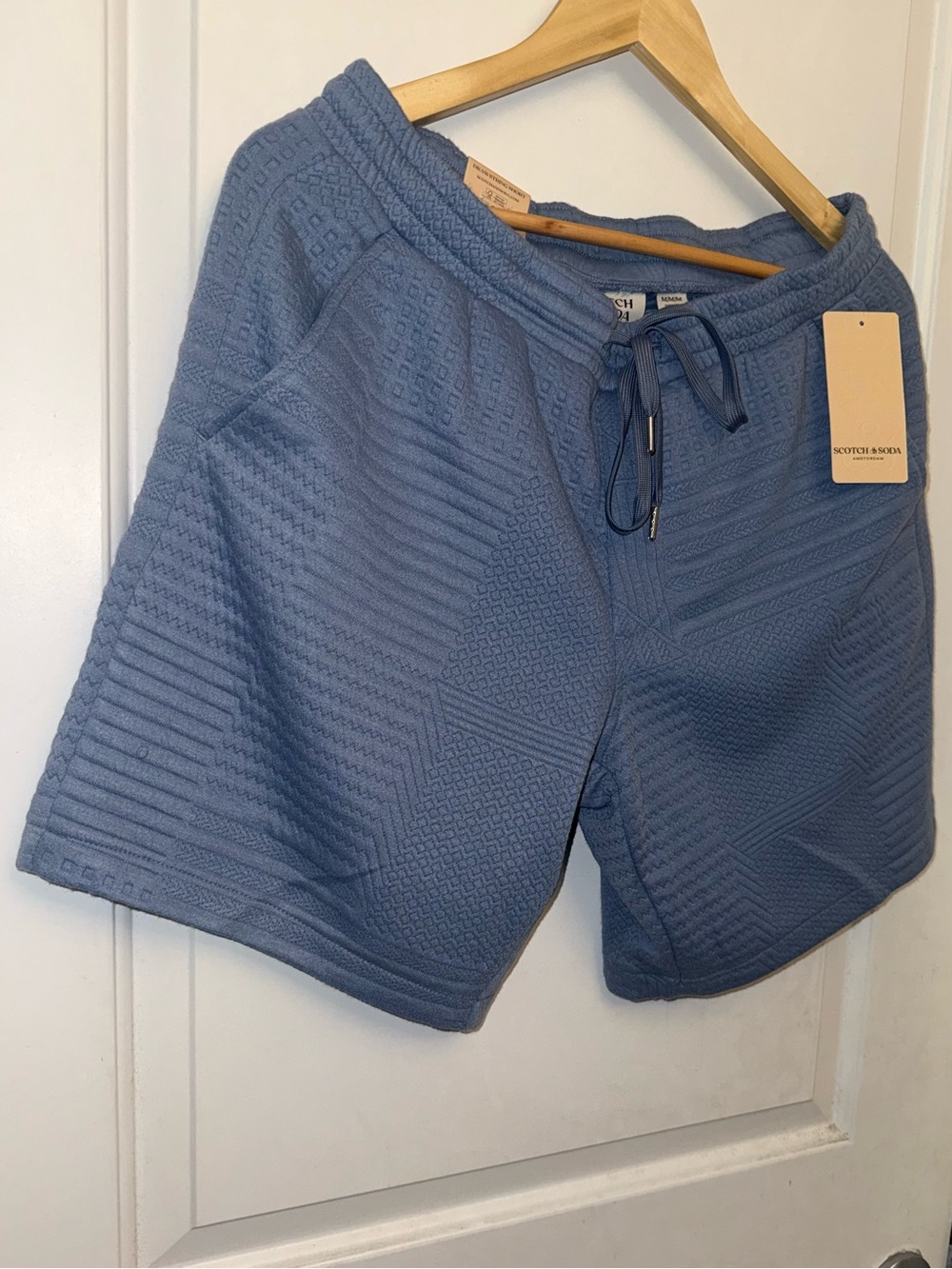 NWT Scotch & Soda Steel Blue Textured Jacquard Knit Drawstring Shorts - Picture 5 of 7